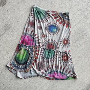 Y2K Desigual midi skirt floral whimsy fairy hippie | size M